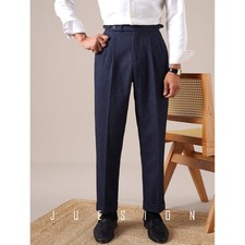 New Mens Business Formal Trousers Casual Double Pleated Suit Straight Leg Pants