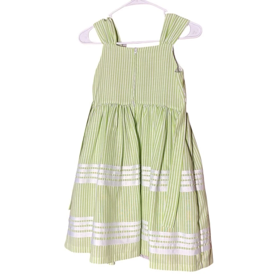 Vestido Bonnie Jean Niña 10 Verde Blanco Rayas Seersucker Lazo Flor Foto 2 de 4