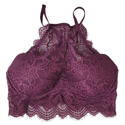Victoria's Secret PINK Lace High-Neck Push Up Bralette Purple Medium Scalloped