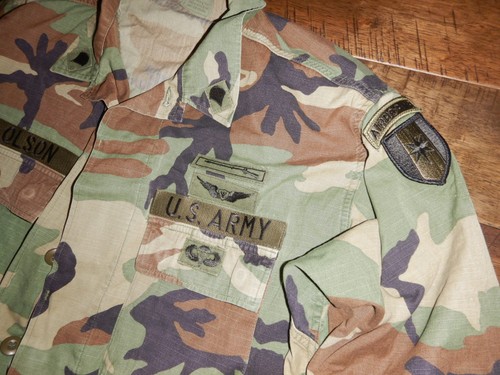 US Army BDU Shirt M81 Woodland * 44th Medical / 4th ID Badged Shirt GWOT