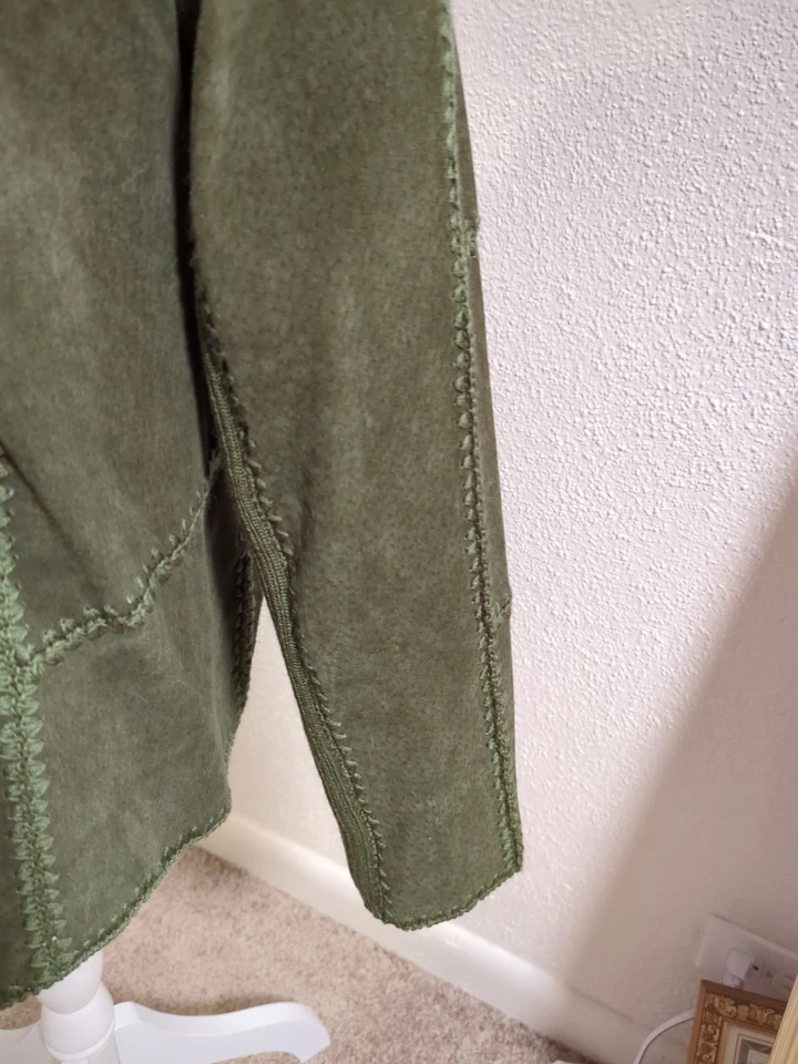 Selene Sport 绿色复古皮革拼布纽扣夹克 16 码女式 — 第 4/4 张图片