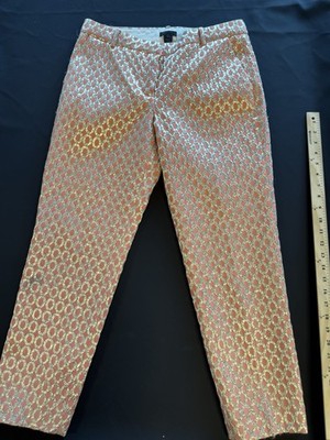 J.Crew Collections Pants Pink Gold Ornate Regency Ankle Brocade Gilded Size 4