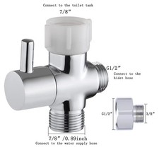 Bidet T Adapter Brass Shut Off Valve for Toilet Connection Flow Control 7/8" 1/2