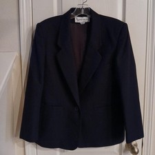 Vintage Evan Picone classic black 100 wool lined blazer shoulder pads Size 12