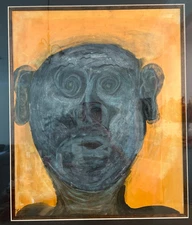 Signed 1949 Abstract Expressionist Outsider Art Portrait Painting of a Monkey