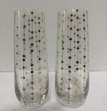 Chic & Tonic Set of 2 Stemless Champagne Flutes Retro Design Gold Details *NEW*