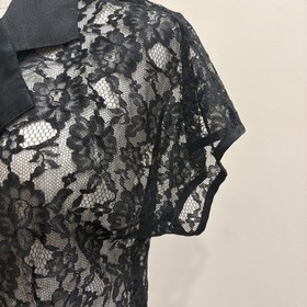 VTG 80s Victorias Secret Gold Label Black Floral Lace Sheer Lingerie Top Small