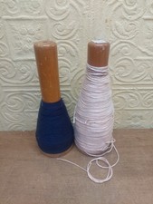 Pair Of Vintage French Wooden Spindles Spool Bobbin Textile Mill