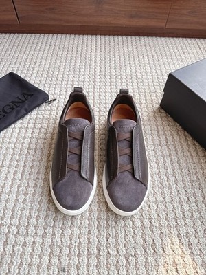 ZEGNA Dark Brown Triple Stitch Suede & Leather Sneakers Full Sizes