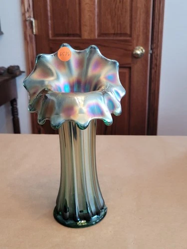 TEAL Westmoreland Glass Carnival Glass Corinth Jack in the Pulpit Vase