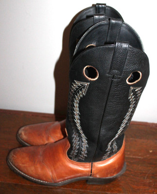 LAREDO MEN'S LEATHER BROWN & BLACK EMBROIDERED WESTERN COWBOY BOOTS SZ 10.5D