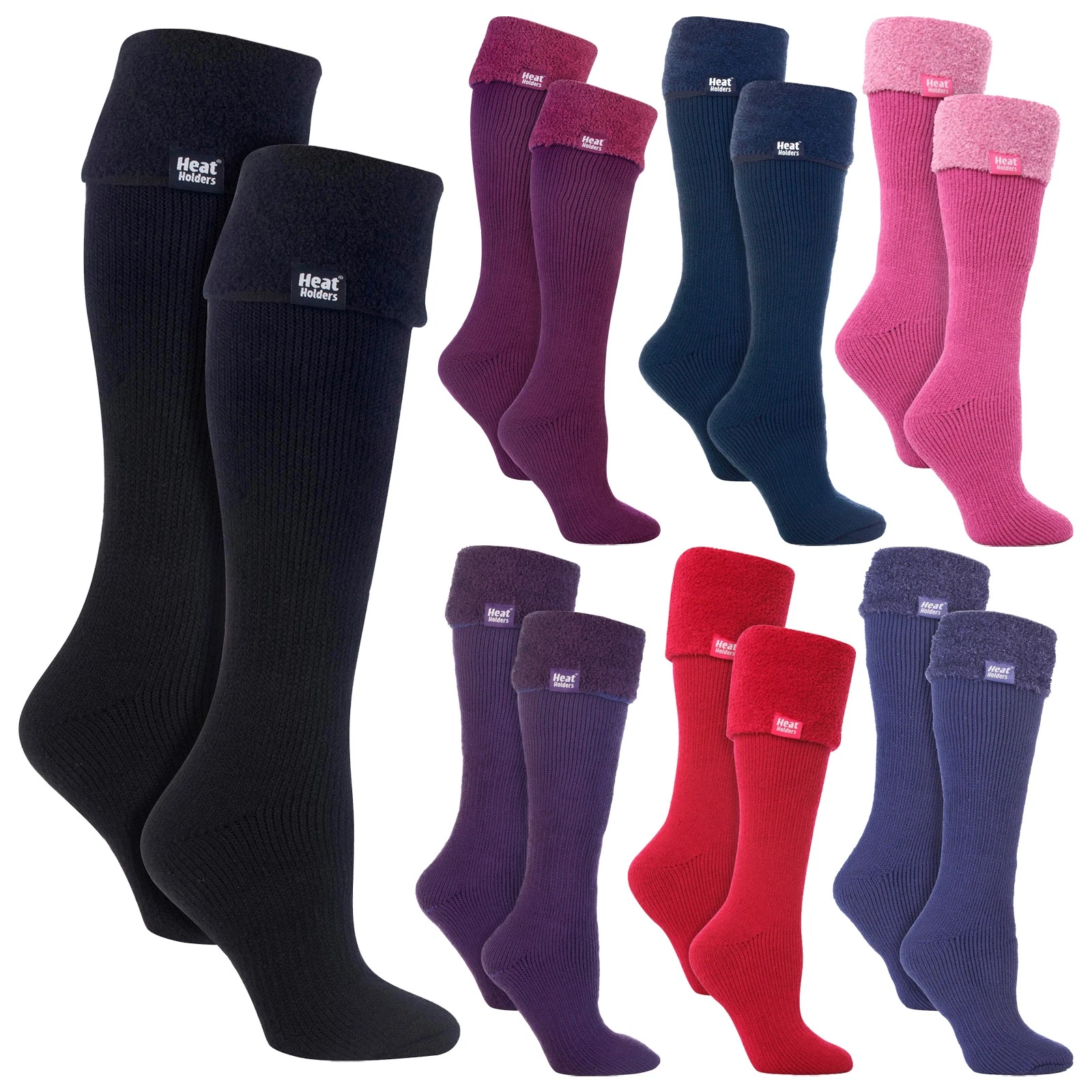 Heat Holders - 2 Pair Ladies Wellington Boot Socks Knee High Thermal Wool