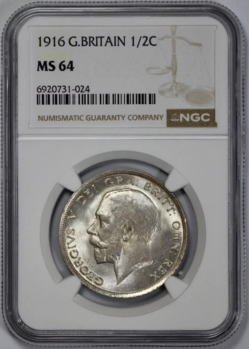 1916 Great Britain Silver 1/2 Half Crown NGC MS 64