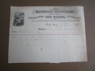 1897 D.J. HENNESSY MERCANTILE Dry Goods Billhead Document BUTTE Montana
