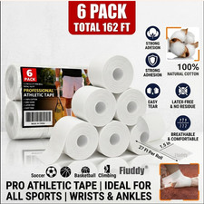 Professional 6 Pack White Athletic Sports Tape - 1.5 Inch 30 Feet per Roll..