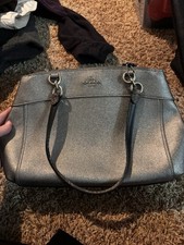 Coach Metallic Silver Shoulder Bag with Zipper Accents  Zip Closure