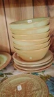 Frankoma 5XL Light Green Tan Ceramic Pottery Bowls Set Round Impressed Backstamp