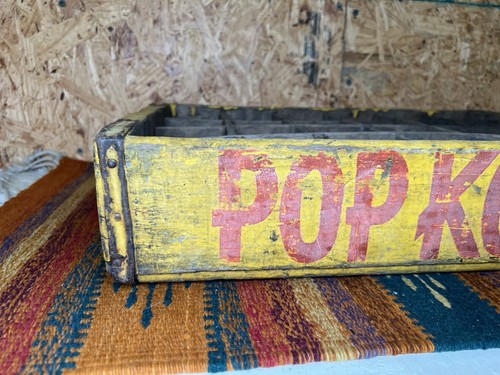 Caja de madera vintage Pop Kola portadora de refrescos 24 unidades anuncio amarillo y rojo - Imagen 4 de 22