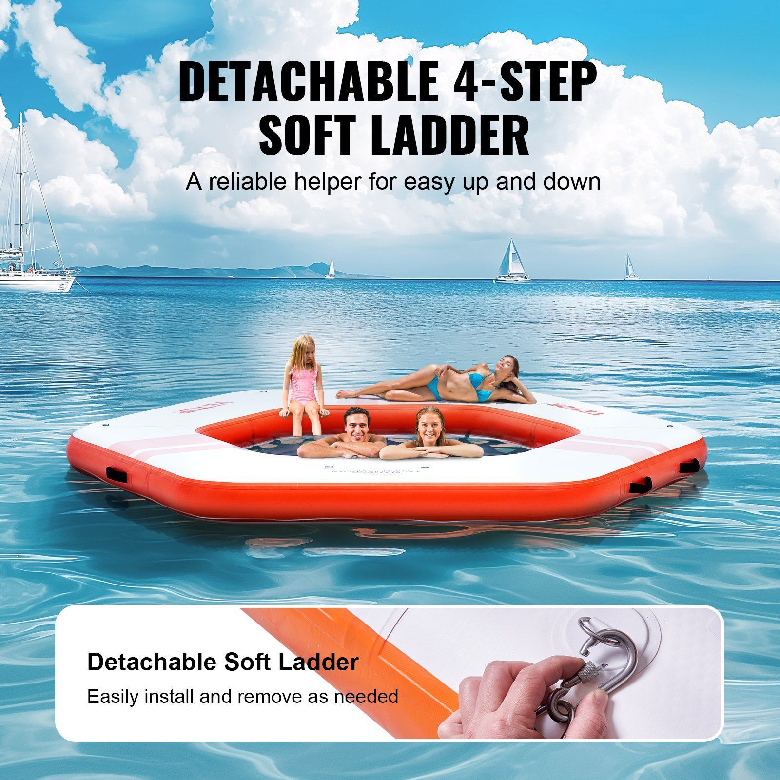 Inflatable Floating Dock ø8.5FT Inflatable Dock Platform w/ø5FT Trampoline Pool