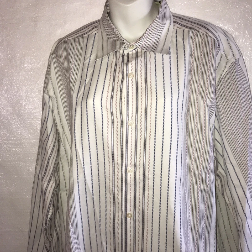 Camisa Cubavera Para Hombre Botón Frontal Blanco Azul Rojo Rayas XL A13 Foto 3 de 4