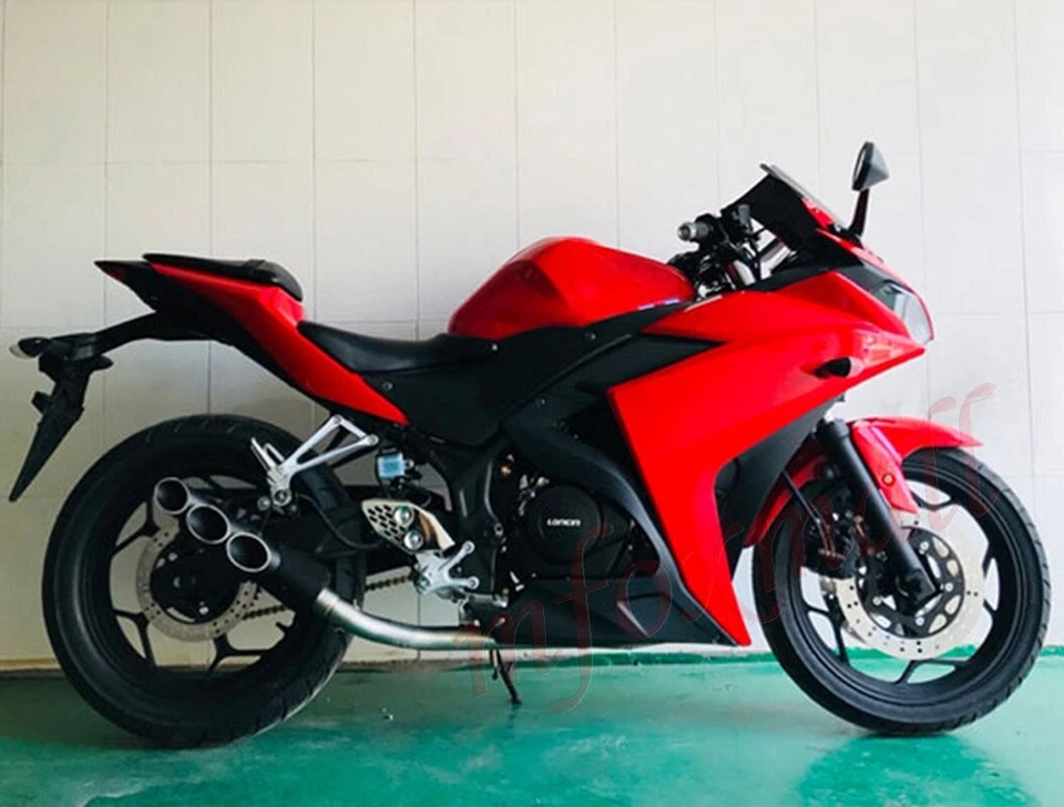 Universal Motorcycle Motorbike Three Outlet Tail Exhaust Pipe Muffler Accessory - Image 3 of 4