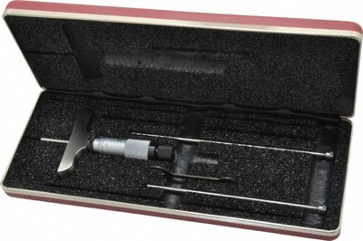 Starrett 0 to 3'' Range, 3 Rod, Mechanical Depth Micrometer Plain Thimble, 2-1...