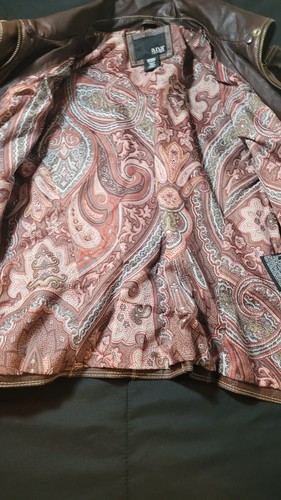 ANA A New Approach Leather Jacket Womens Medium M Moto Zip Paisley Lined Brown - Picture 7 of 11