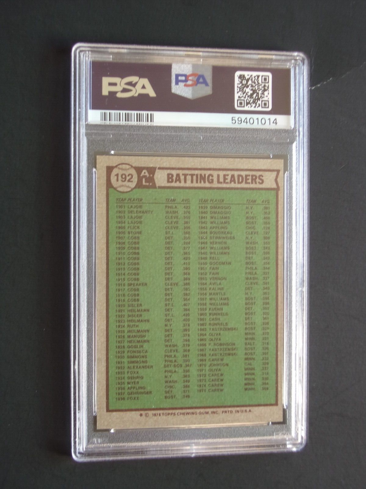 1976 Topps Baseball, AL Batting Leaders, Carew/Lynn/Munson, Card 192, PSA9 eBay