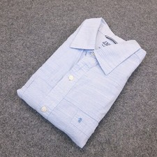 Izod Saltwater Shirt Mens Medium Button Up Hairline Stripe Blue White SS