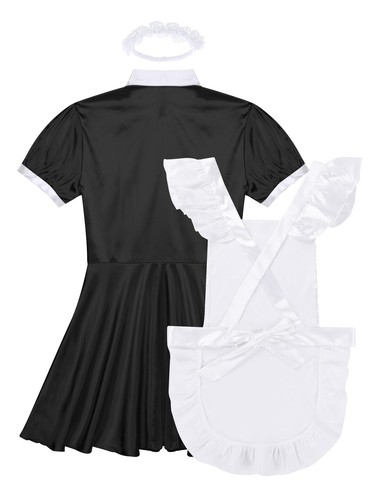 Men's 3Pcs Halloween Maid Role Play Uniform Outfit Cosplay Costume Nightwear - Picture 30 of 60