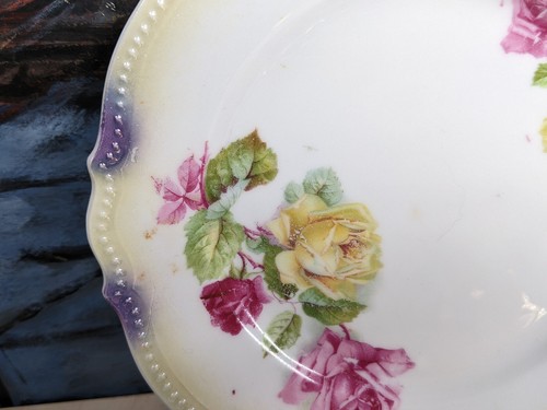 P K Silesia Porcelain yellow Pink Rose Beaded Rim Plate 9" 6"Cake Server Easter - Picture 7 of 16