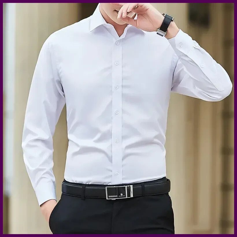 Camisa Ajustada De Seda De Hombres Ropa De Vestir Larga A Cuadros Elegante