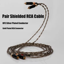Pair OFC Copper Silver Plated Cord HiFi Audio RCA Cable Signal Interconnect Wire