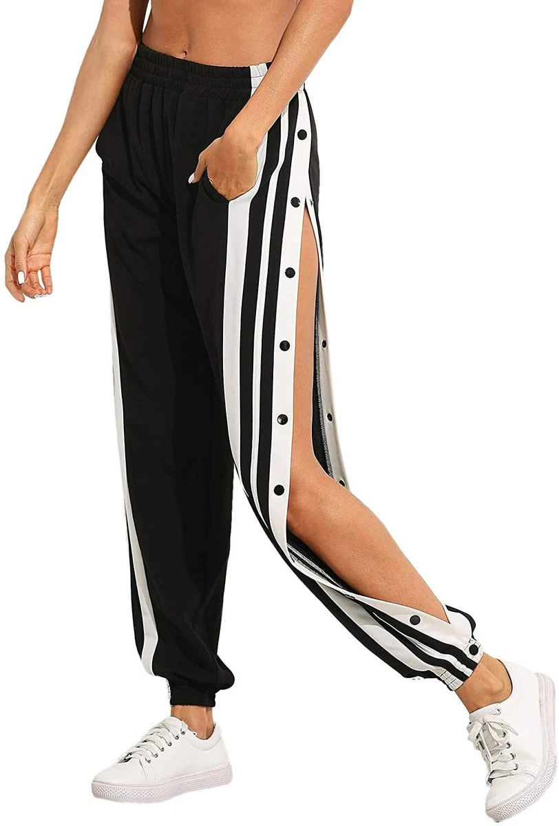 SOLY HUX Women's Sporty High Split Side Striped Joggers Snap Button Track  Pants | Womens sporty, Pants for women, Black and white joggers