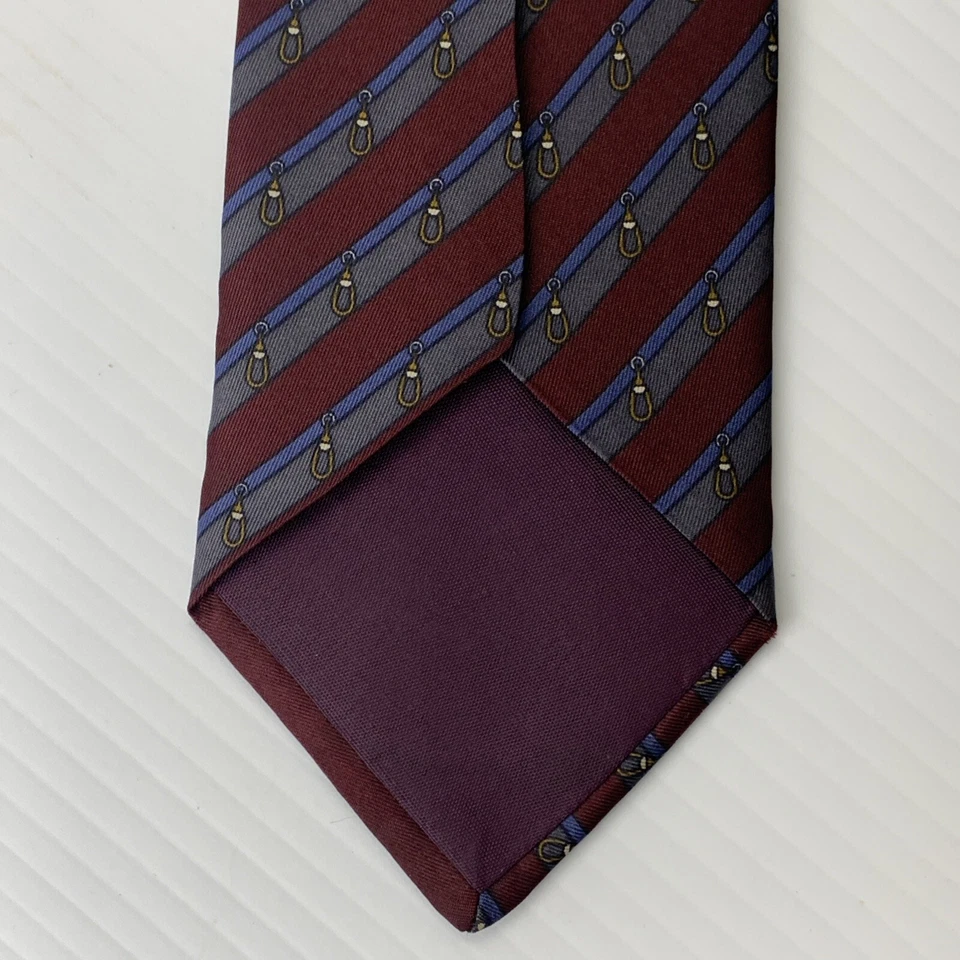 Corbata de seda DAMON para hombre talla 3" x 56" azul borgoña gris a rayas corbata iglesia Foto 3 de 4