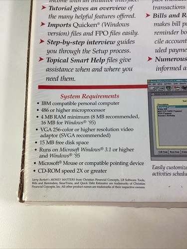Larry Burkett’s Money Matters Software Vintage 1996 NOS Sealed CD-ROM VHTF Rare - Afbeelding 9 van 11