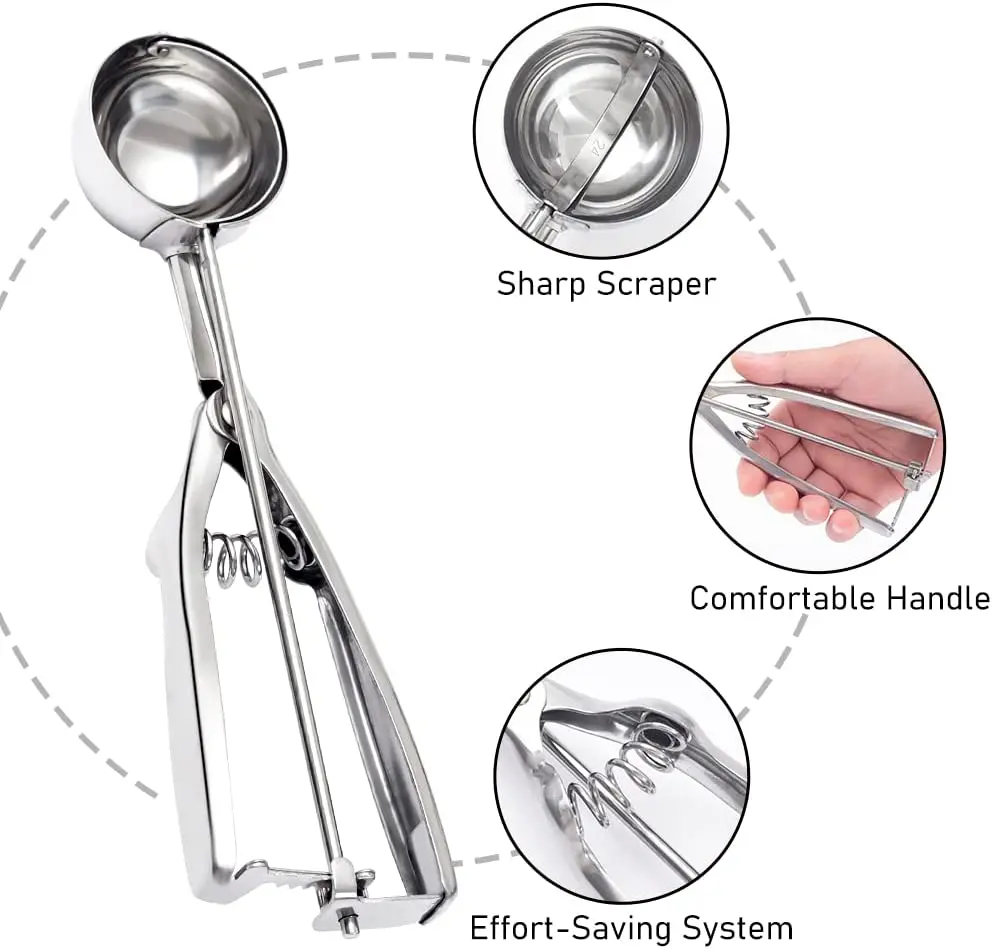 Cookie Scoop Set of 3 - Stainless Steel Ice Cream Scooper with Trigger,  Small, Medium and Large Cookie Scoops for Baking, Easy to Clean, Highly