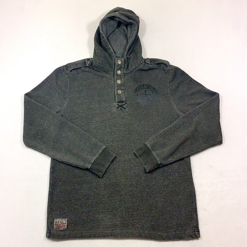 Affliction Black Premium Henley Hoodie Mens Large Gray Long Sleeve 1/4 Button