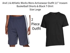 And 1/ Athletic Works Mens 2 pc Activewear Basketball Shorts Black Top Sz L NEW