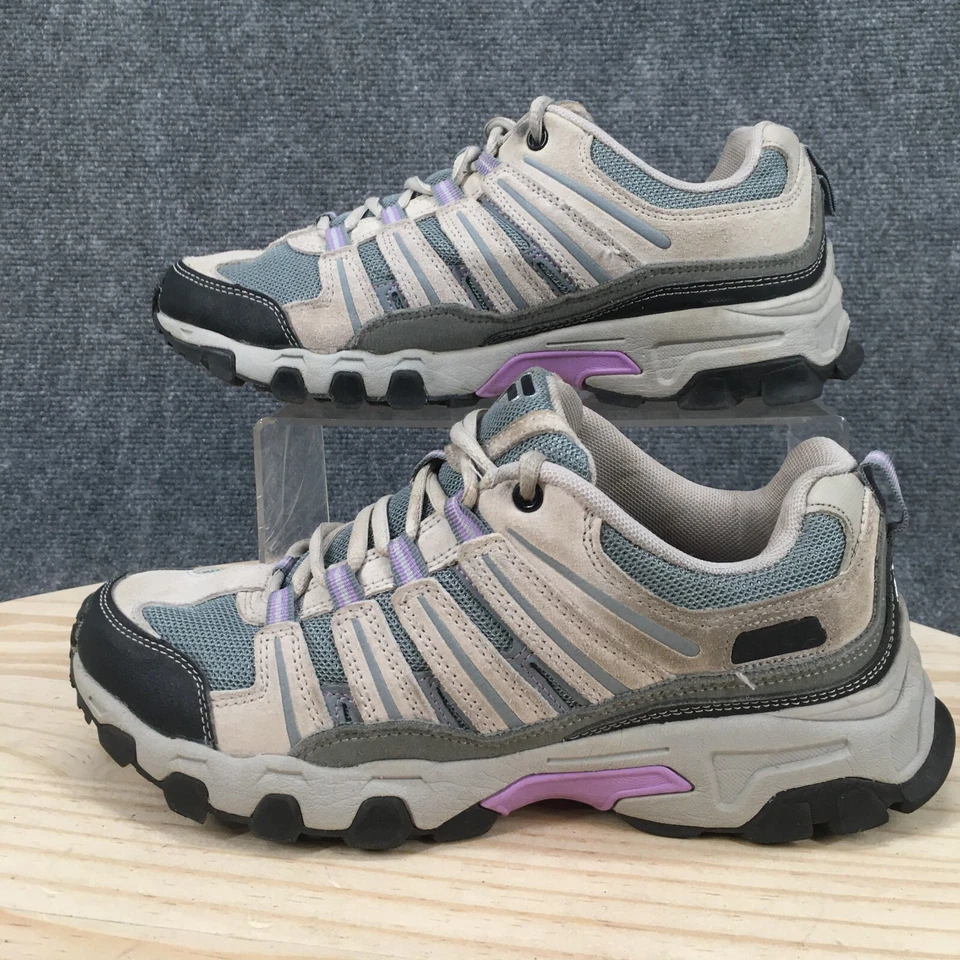 Fila туфли женщин 9,5 день туристические кроссовки серый кожаный шнурует вверх комфорт низкий верх - Изображение 2 из 4