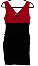 Valerie Bertinelli Red & Black Cocktail Dress Size 8 Roses Ruffle Sleeveless