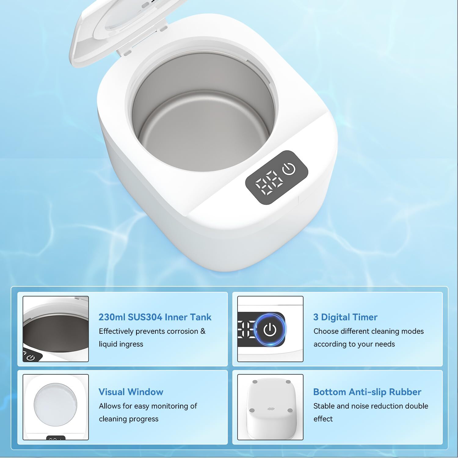 Dental Ultrasonic Retainer Cleaner Machine - 43kHz Ultrasonic Pod for Denture