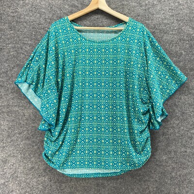 Unbranded T-Shirt Women M Blue Geometric Short Sleeve Round Neck Casual Top