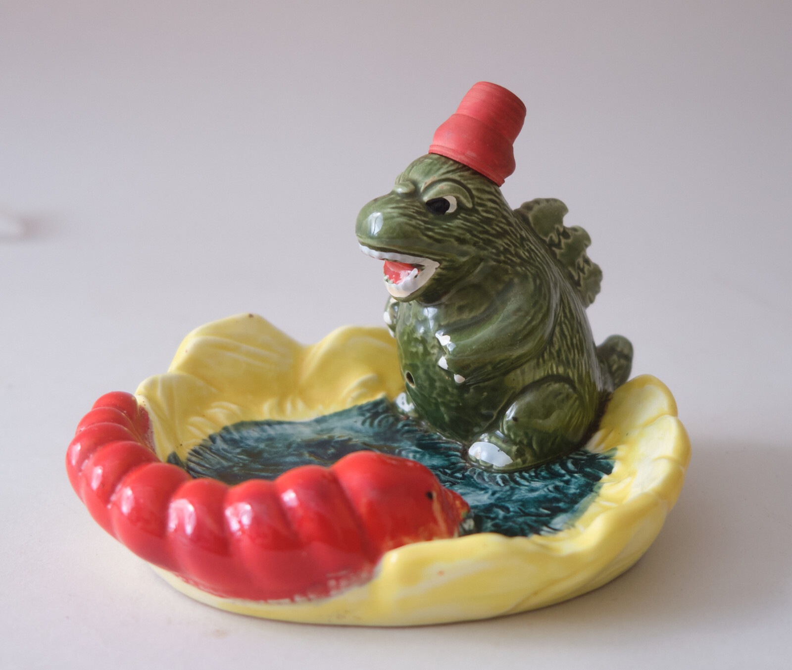 Vintage Godzilla & Mothra Larva Ceramic Ashtray Incense Burner Toho