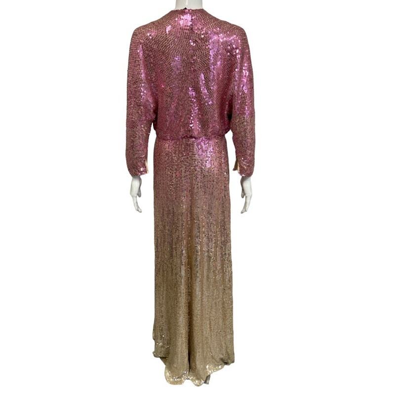 JENNY PACKHAM Pink Sequin Gina Ombré Wrap Long Dress Evening