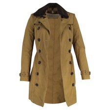 Burberry Brit Long Shearling Collar Trench Coat In Olive Cotton Uk4