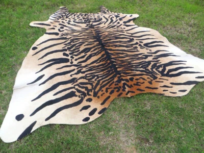 PROINLEATHER LARGE ! TIGER BENGAL print printed Cowhide Rug natural Cow Hide Skin beige zebra