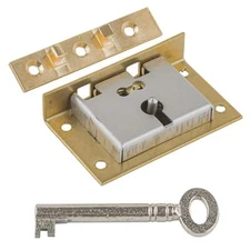 Medium Brass Half Mortise Chest Or Box Lock W/skeleton Key | S9 with Two Keys