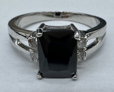 STERLING SILVER 925 RADIANT CUT BLACK ONYX DIAMANTE SOLITAIRE RING SIZE 9.25
