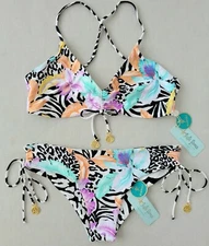 Luli Fama Buena Vista Drawstring Bralette Top (M/XL) & Bottom (S), Reversible 